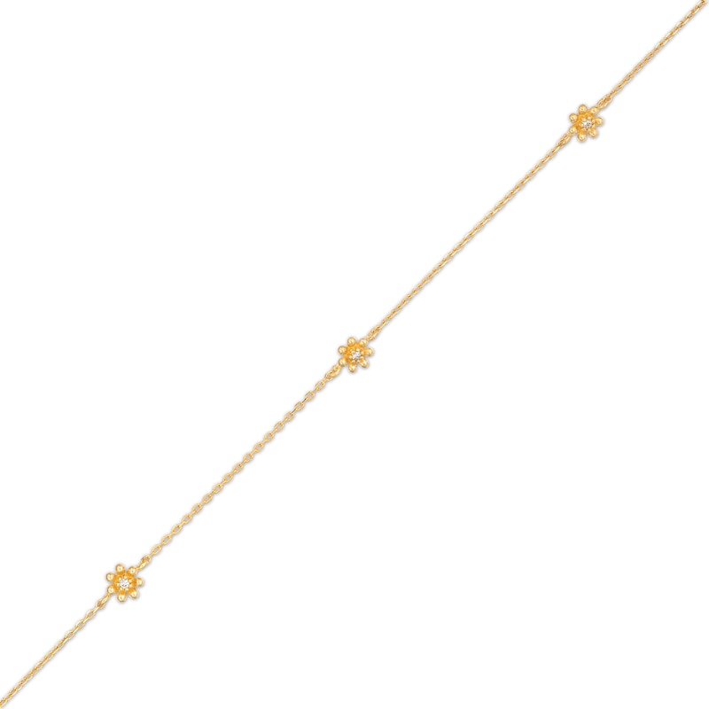 Main Image 1 of Cubic Zirconia Flower Station Chain Anklet in 10K Semi-Solid Gold - 10&quot;