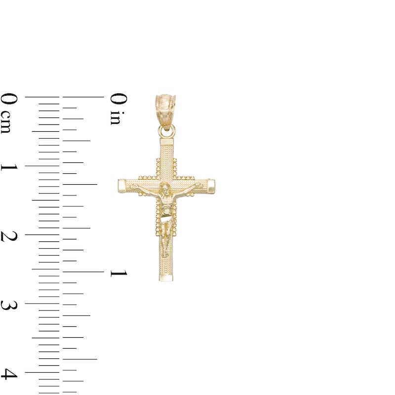 Small Beaded Crucifix Necklace Charm in 10K Gold