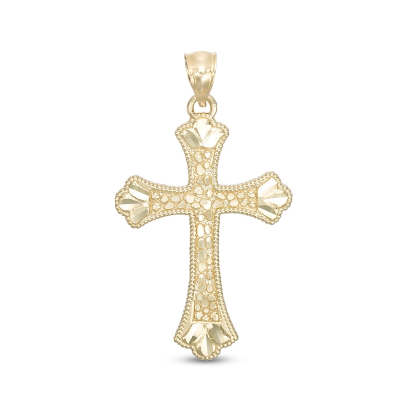 Nugget Texture Flare Cross Necklace Charm in 10K Gold