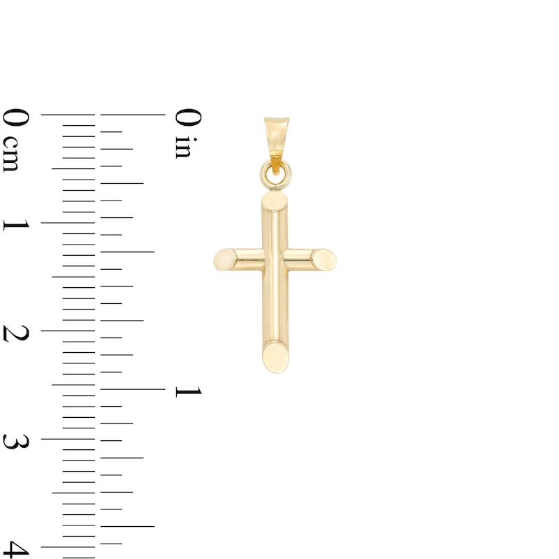 Small Polished Knife Edge Cross Necklace Charm in 10K Hollow Gold
