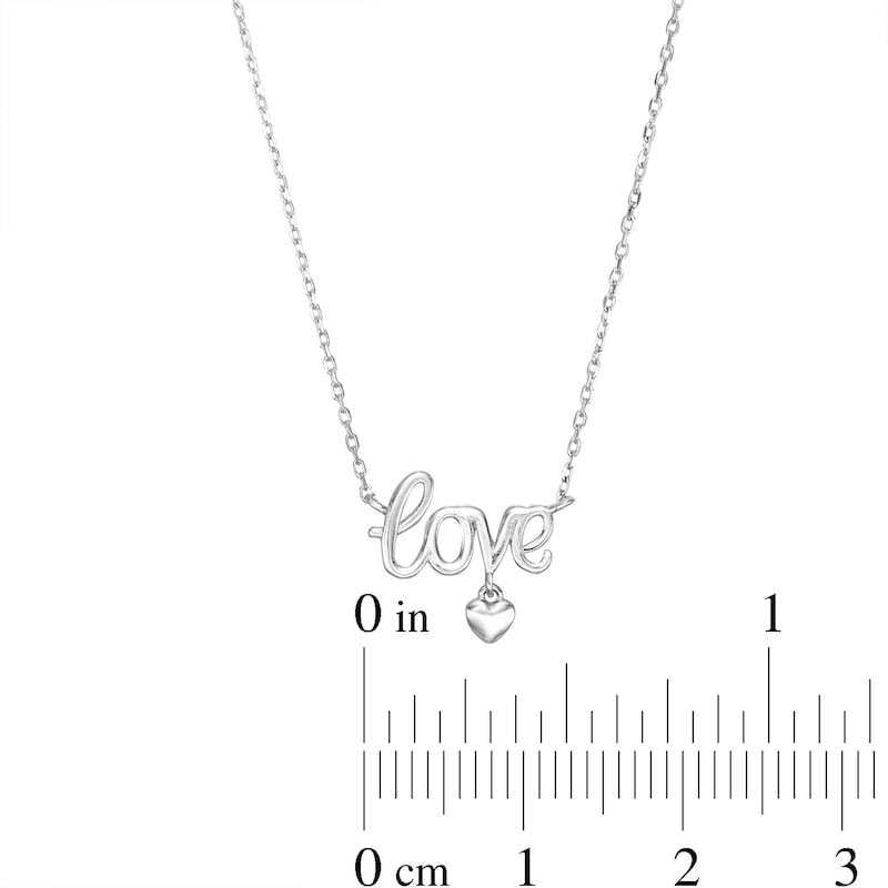 Main Image 2 of Small Cursive Love with Heart Dangle Pendant Necklace in Sterling Silver