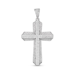 Cubic Zirconia Large 3D Cross Necklace Charm in Sterling Silver