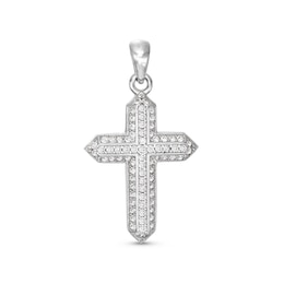 Cubic Zirconia Pavé Bold Triple Row Cross Necklace Charm in Sterling Silver