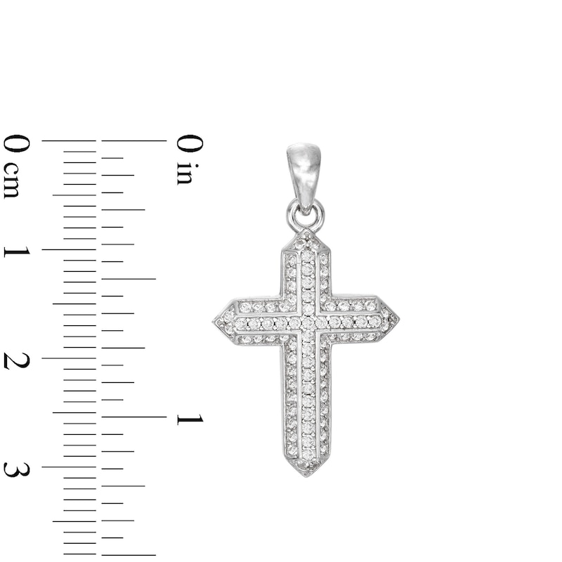 Cubic Zirconia Pavé Bold Triple Row Cross Necklace Charm in Sterling Silver