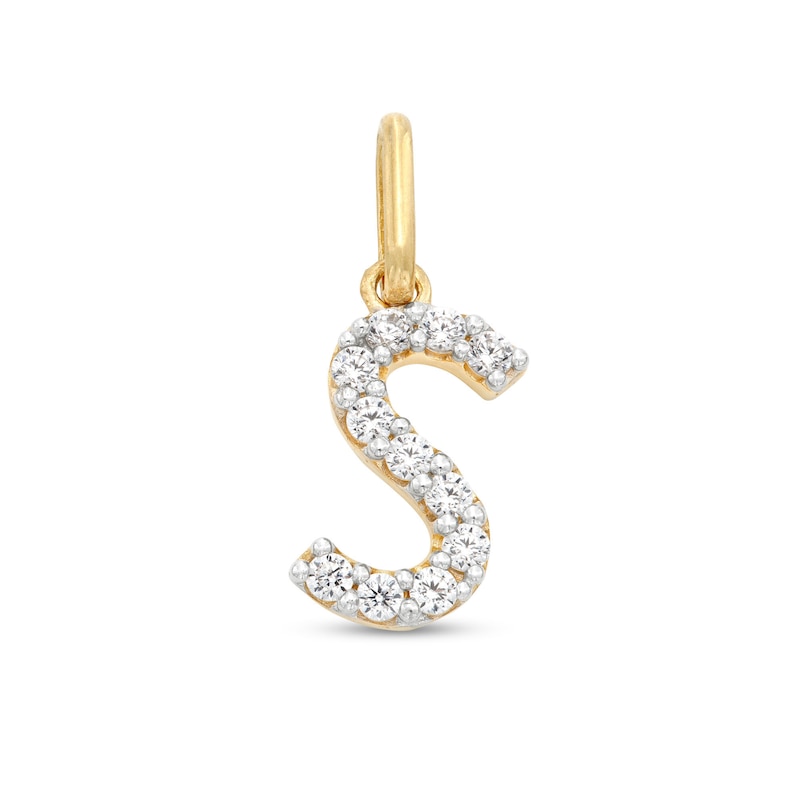 Main Image 1 of Cubic Zirconia Small Pavé S Initial Necklace Charm in 10K Gold