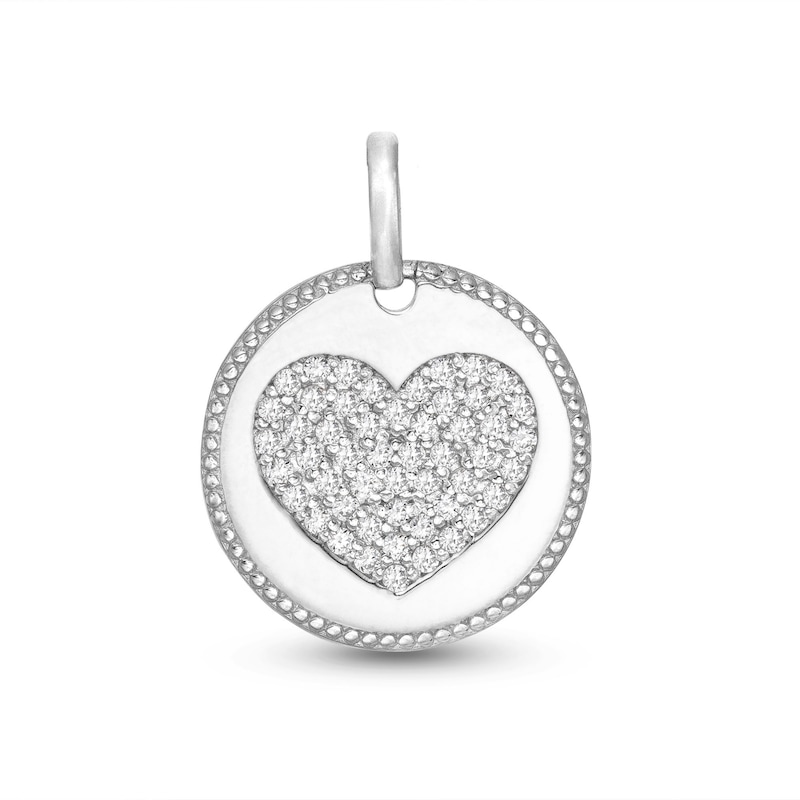 Main Image 1 of Cubic Zirconia Pavé Heart Medallion Necklace Charm in Sterling Silver