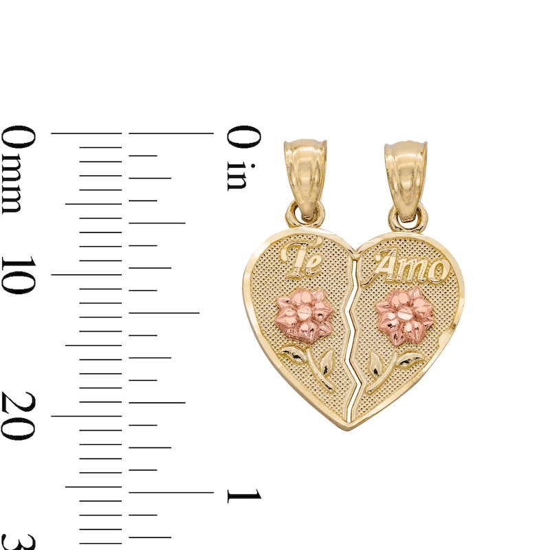 Te Amo Rose Breakable Heart Two-Tone Necklace Charm in 10K Gold