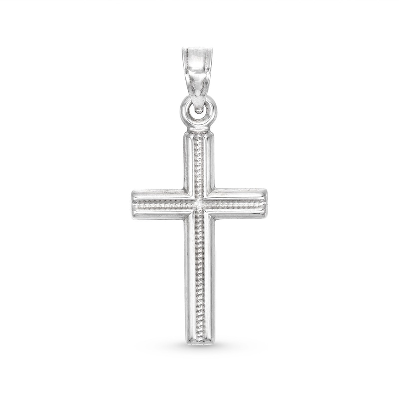 Main Image 1 of Small Milgrain Cross Necklace Charm in Sterling Silver