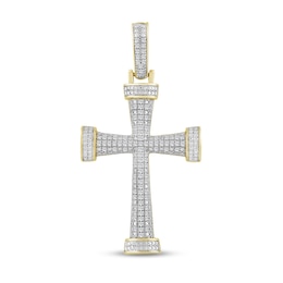 1/4 CT. T.W. Diamond Pavé Bold Cross Necklace Charm in Sterling Silver with 14K Gold Plate
