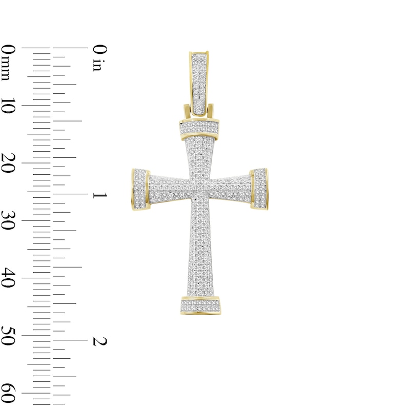 Main Image 4 of 1/4 CT. T.W. Diamond Pavé Bold Cross Necklace Charm in Sterling Silver with 14K Gold Plate