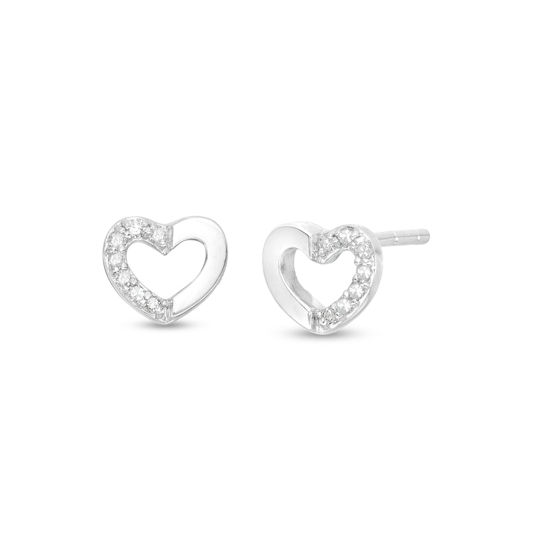 Main Image 1 of 1/20 CT. T.W. Diamond Half Heart Earrings in Sterling Silver