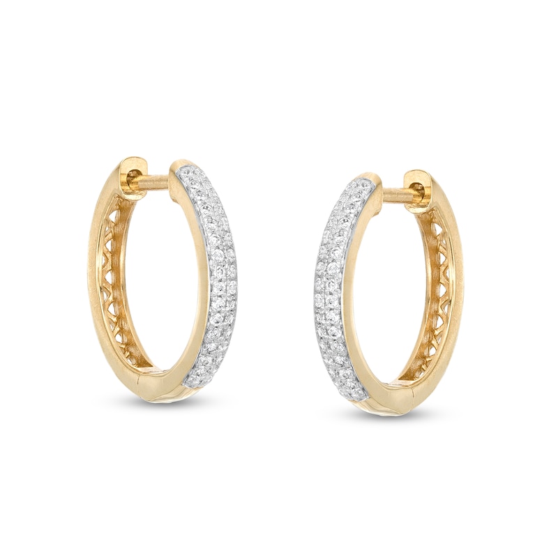 1/6 CT. T.W. Diamond Triple Row Huggie Hoop Earrings in Sterling Silver with 14K Gold Plate