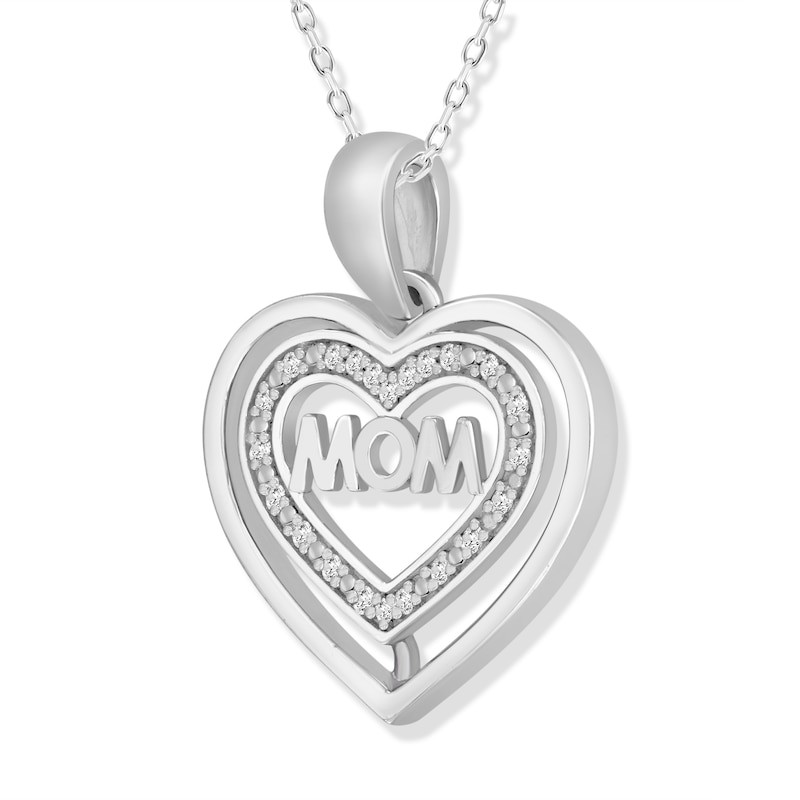 1/20 CT. T.W. Diamond Mom Heart Necklace in Sterling Silver - 18"