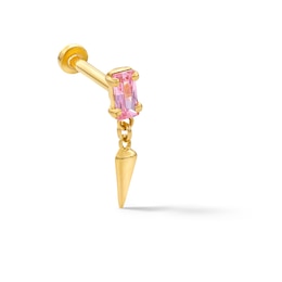 14K Solid Gold Pink CZ Spike Dangle Stud - 18G 5/16&quot;