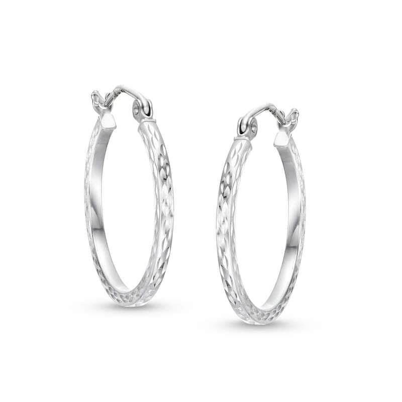 Main Image 1 of 20mm Diamond-Cut Square Hoops in 10K Hollow White Gold