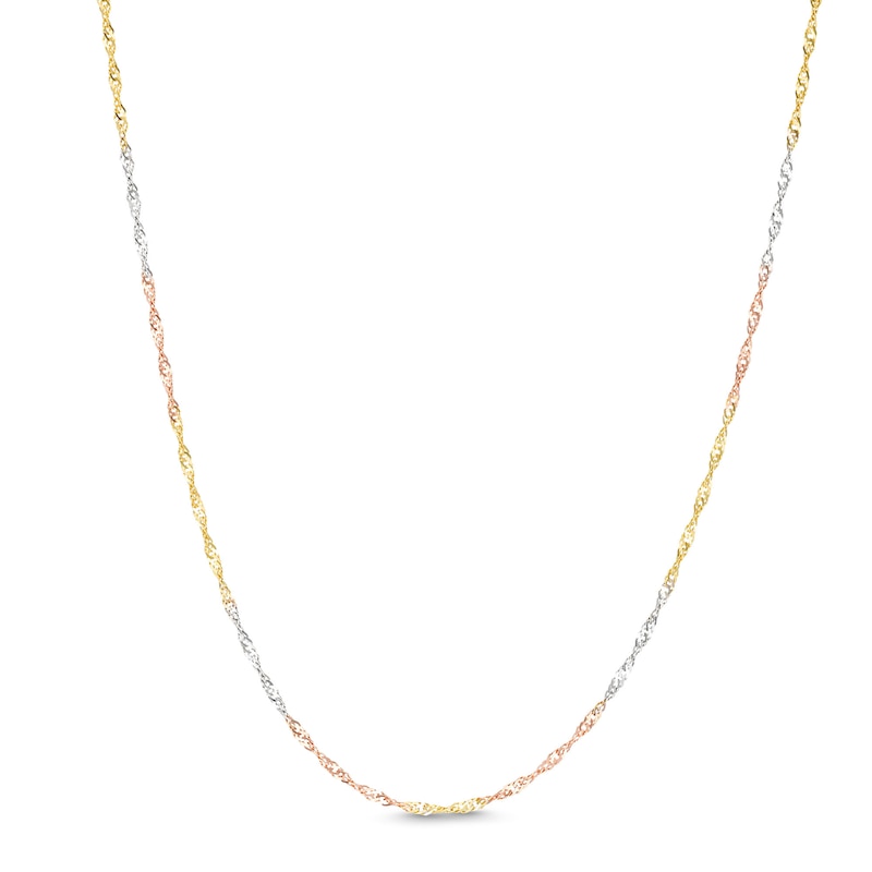 1.4mm Diamond-Cut Singapore Tri-Color Chain Necklace in 10K Solid Gold- 16 + 2"