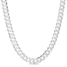 6.82mm Diamond-Cut Pavé Flat Curb Chain Necklace in Solid Sterling Silver - 18&quot;