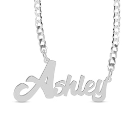 Bold Script Name Personalized Chain Necklace in Solid Sterling Silver (1 Line) - 18&quot;