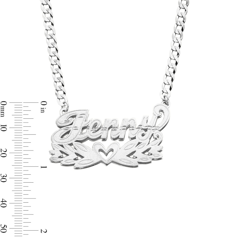 Main Image 2 of Script Name with Heart Curb Chain Necklace in Solid Sterling Silver (1 Line) - 18&quot;