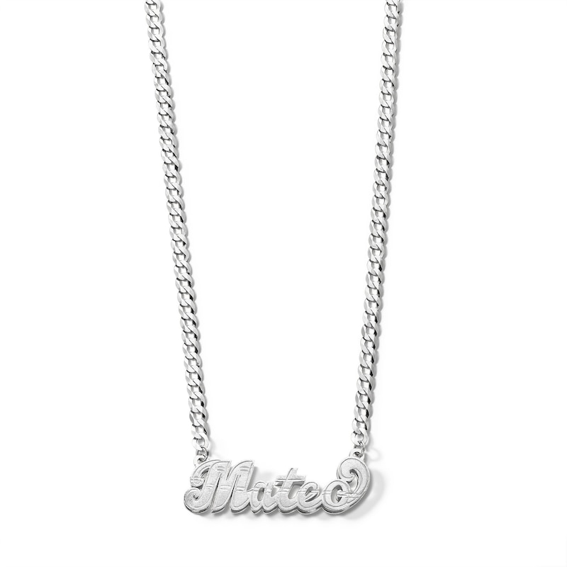 Main Image 1 of Script Name Curb Chain Necklace in Solid Sterling Silver (1 Line) - 18&quot;