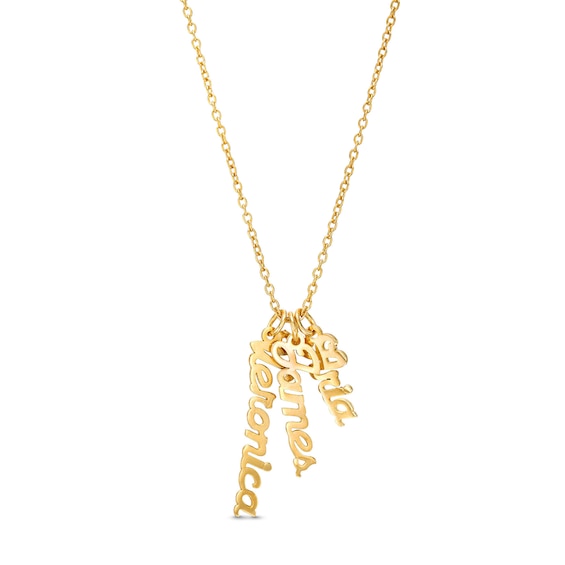 Three Name Script Vertical Chain Personalized Necklace in Solid Sterling Silver with 14K Gold Plate (1 Line) - 18"