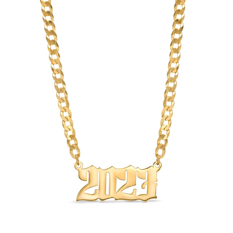 Main Image 1 of Gothic Number Personalized Chain Necklace in Solid Sterling Silver with 14K Gold Plate  (1 Line)