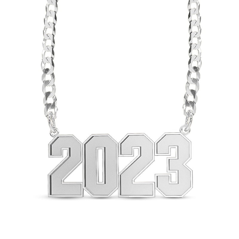 Main Image 1 of Bold Number Personalized Chain Necklace in Solid Sterling Silver (1 Line)