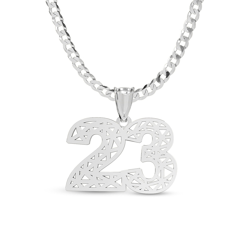 Main Image 1 of Two Digit Cutout Curb Chain Personalized Necklace in Solid Sterling Silver