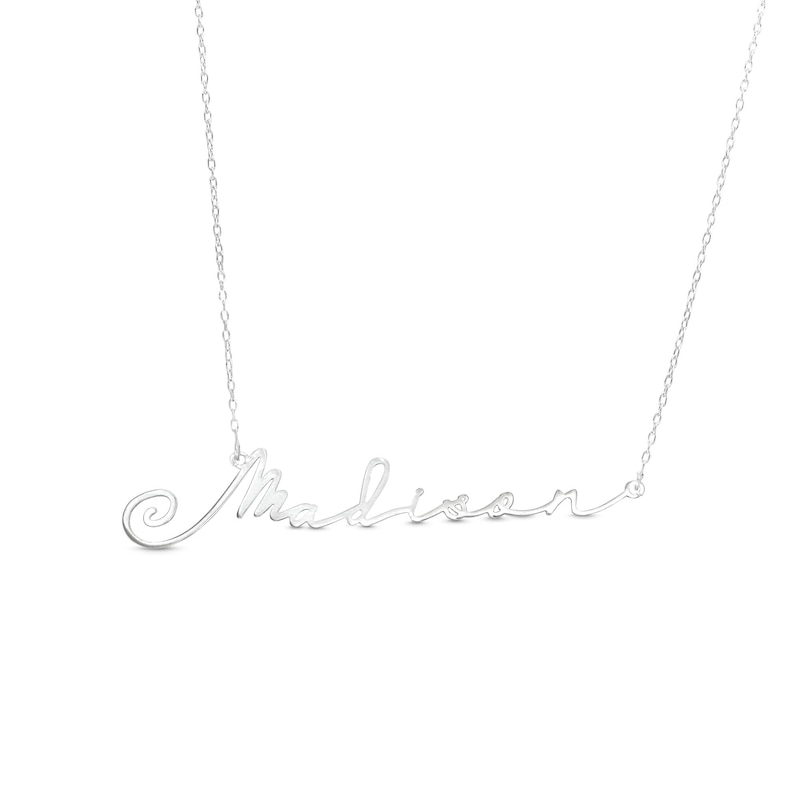 Main Image 1 of Sterling Silver Slant Hand Cursive Personalized Necklace - 16&quot;