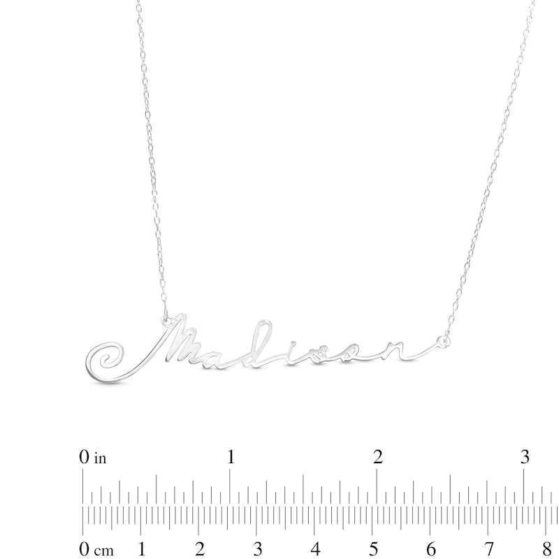 Main Image 2 of Sterling Silver Slant Hand Cursive Personalized Necklace - 16&quot;