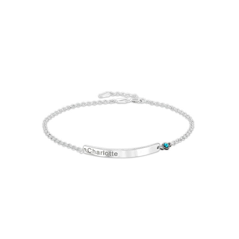 Birthstone Engravable Name ID Bracelet in Sterling Silver - 7.5 in.