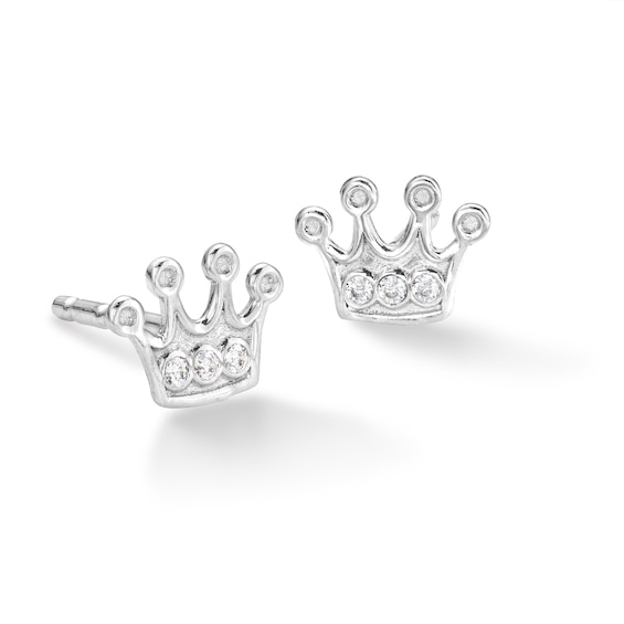 Child's CZ Crown Stud Earrings in Sterling Silver