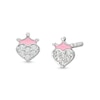 Thumbnail Image 1 of Cubic Zirconia and Pink Enamel Crown Heart Stud Earrings in Sterling Silver