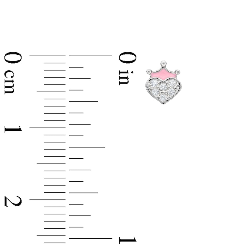 Main Image 2 of Cubic Zirconia and Pink Enamel Crown Heart Stud Earrings in Sterling Silver