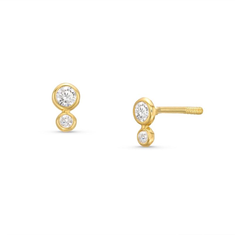 Main Image 1 of ​​​​​​​Child's Cubic Zirconia Double Bezel Earrings in 10K Semi-Solid Gold