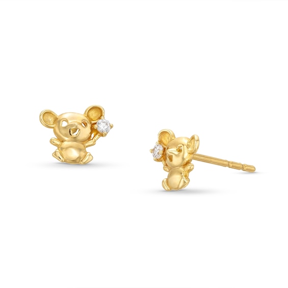 Child's Cubic Zirconia Mouse Earrings in 10K Solid Gold