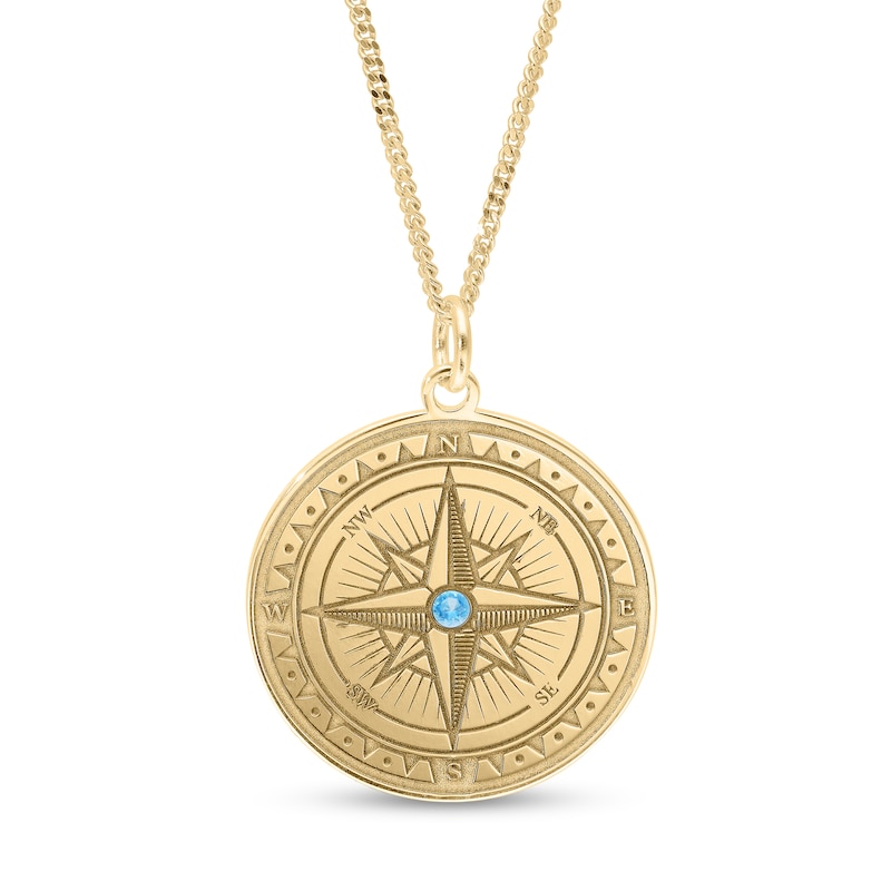 Main Image 1 of 14K Gold Plate ​​​​​​​Engravable Compass Curb Chain Necklace