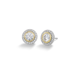 14K Plated Gold CZ Round Center Stone Two-Tone Studs
