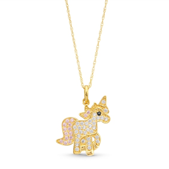 Child's Cubic Zirconia Unicorn Pendant Necklace in 10K Solid Gold - 13"