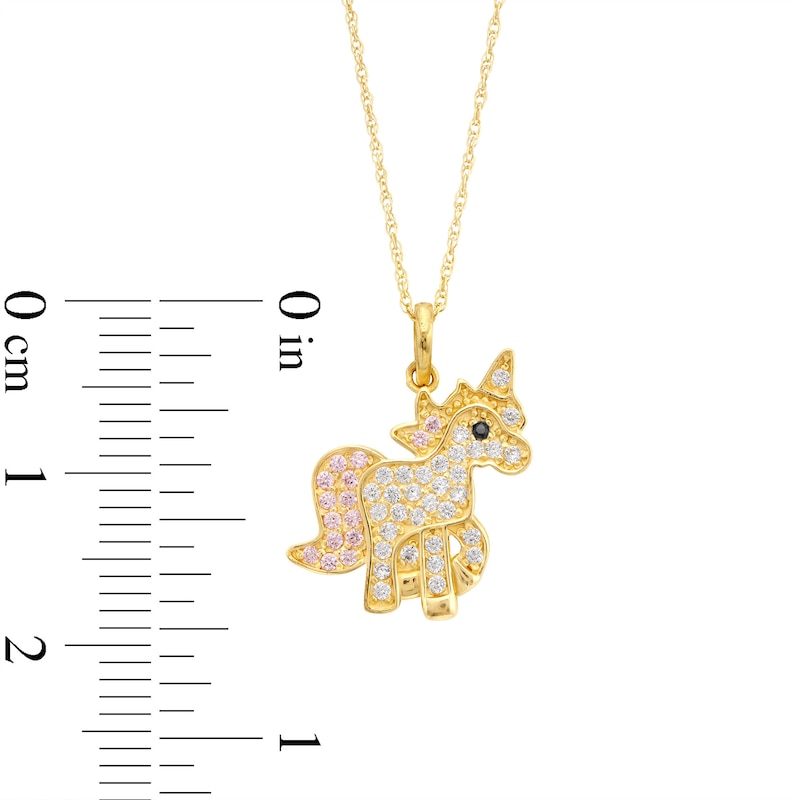 Child's Cubic Zirconia Unicorn Pendant Necklace in 10K Solid Gold - 13"