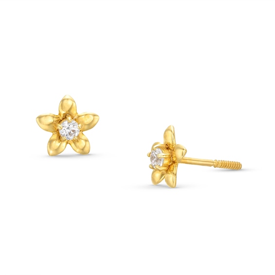 Child's Cubic Zirconia Flower Stud Earrings in 10K Semi-Solid Gold