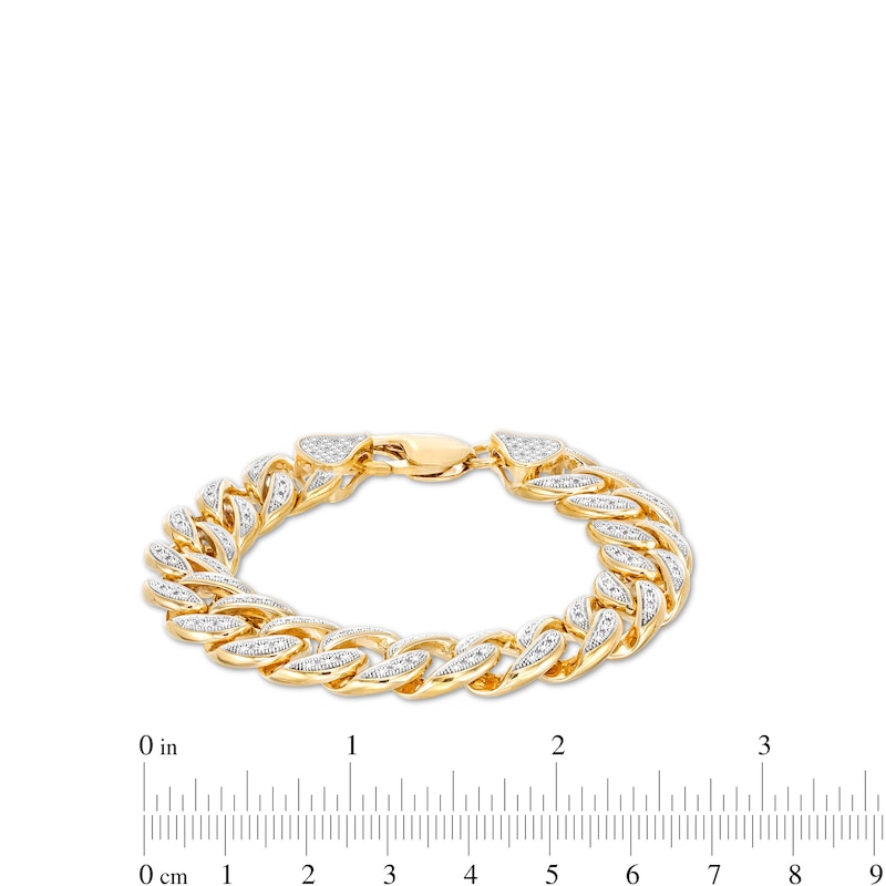 Main Image 2 of 1/4 CT. T.W. Diamond Curb Link Chain Bracelet in Solid Sterling Silver with 14K Gold Plate - 7.5&quot;