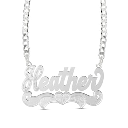 Sterling Silver Beaded Heart Nameplate Curb Chain Necklace - 18&quot;