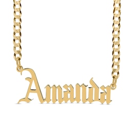 Gothic Nameplate Curb Chain Necklace in Sterling Silver with 14K Gold Plate - 18&quot;