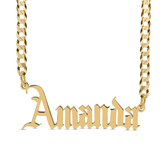 Gothic Nameplate Curb Chain Necklace in Sterling Silver with 14K Gold Plate - 18"