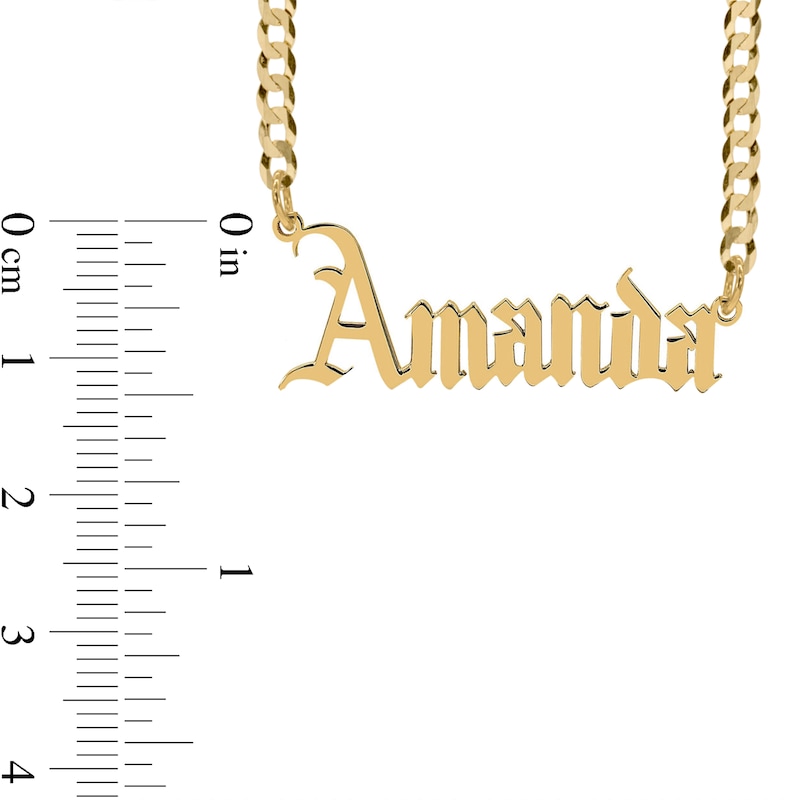 Gothic Nameplate Curb Chain Necklace in Sterling Silver with 14K Gold Plate - 18"