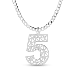 Single Number Curb Chain Necklace in Sterling Silver - 18&quot;