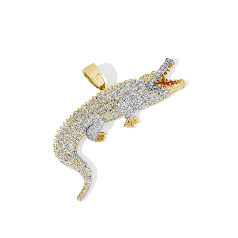 Main Image 2 of 1/2 CT. T.W. Diamond Alligator Necklace Charm in Sterling Silver with 14K Gold Plate