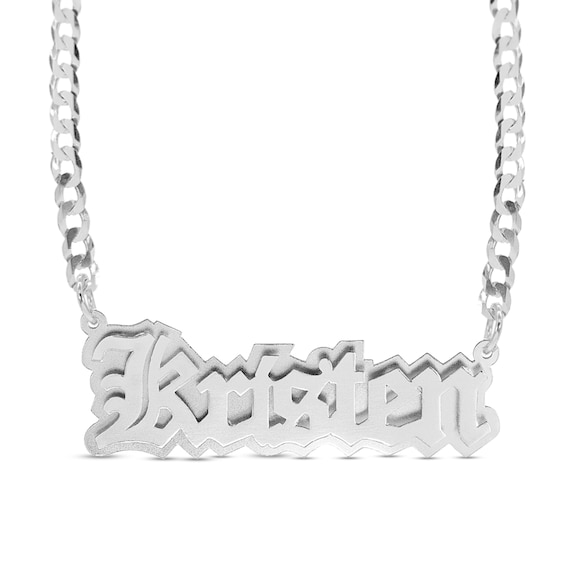 Double Plated Gothic Nameplate Curb Chain Necklace in Sterling Silver - 18"