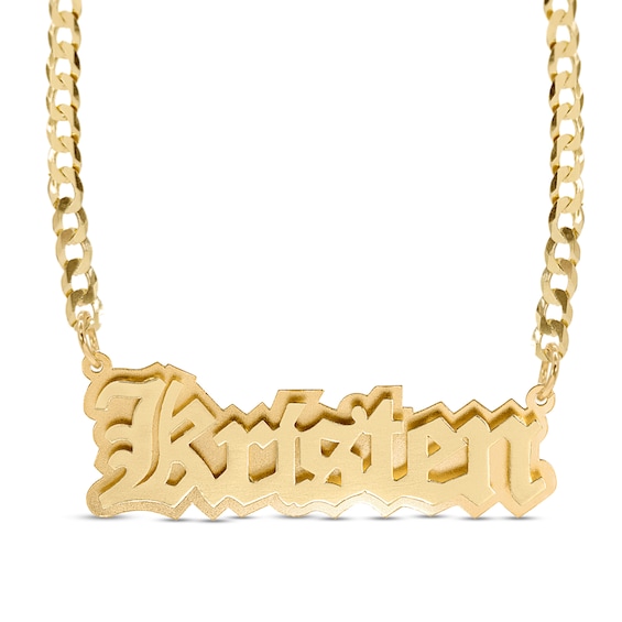 Double Plated Gothic Nameplate Curb Chain Necklace in Sterling Silver with 14K Gold Plate - 18"